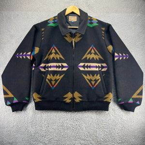 Vtg Pendleton High Grade Western Wear Wool Jacket Mens Medium Black Aztec Talon